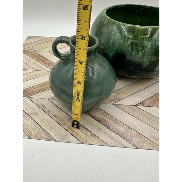 Green Drop Glaze Pottery Sugar Bowl & Creamer Drip Glaze Set Vintage Stunning - Picture 5 of 7